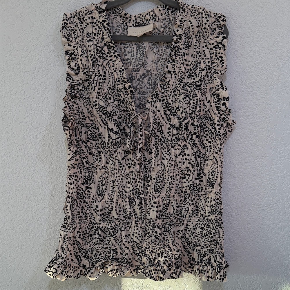 MELLODAY Black and Cream Patterned Blouse